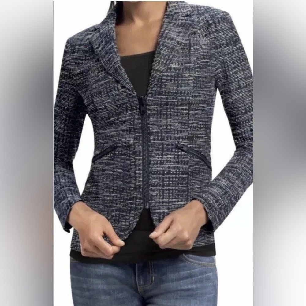 Cabi Blue and Black Mingle Zip Up Blazer Style 723 Size 8